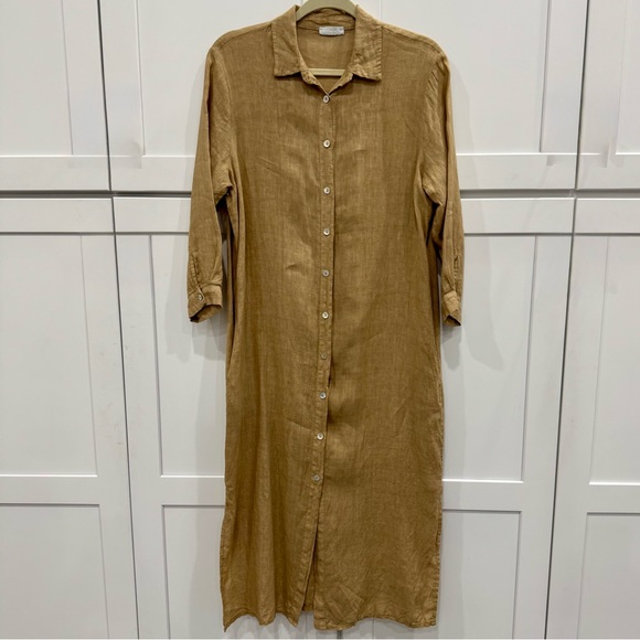 scandal Dresses & Skirts - Scandal 100% Linen button down midi dress with split seams M/L Made in Italy